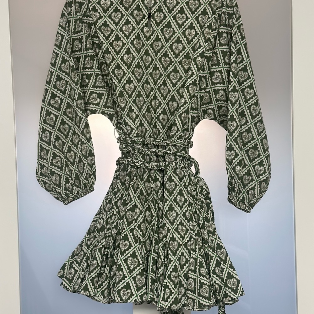 Designer RHODE Green and White Print Dress with Belt